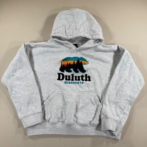 Valani Duluth Minnesota Bear Sunset Hoodie Kids Medium 10-12 Heather Gray